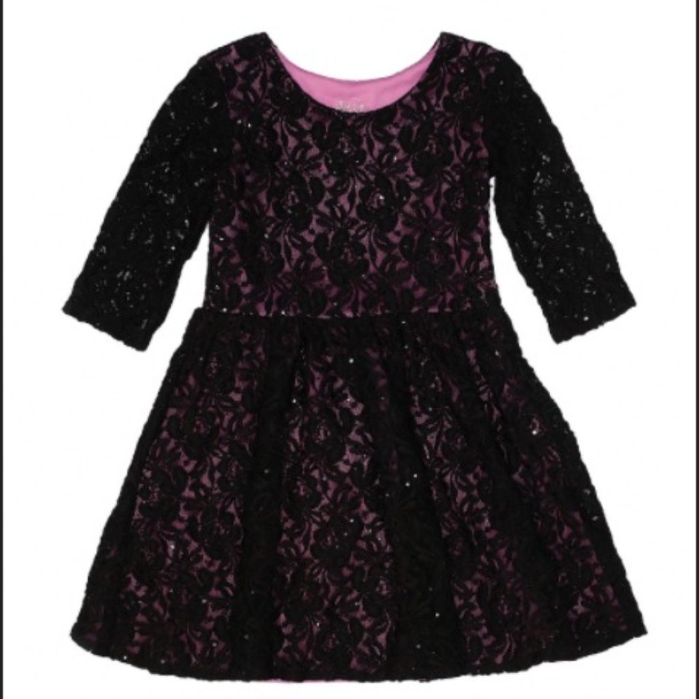 Girls Pippa & Julie Purple & Black Lace Dress, 14